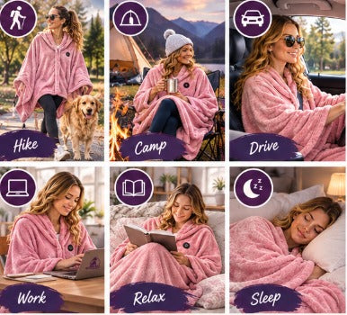Snuggle Cloak worn to hike, camp, drive, work, relax and sleep